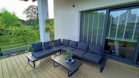 Nowoczesny grafitowy narożnik ogrodowy z ławą Panaon DG