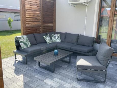 Nowoczesny grafitowy narożnik ogrodowy z ławą Panaon DG