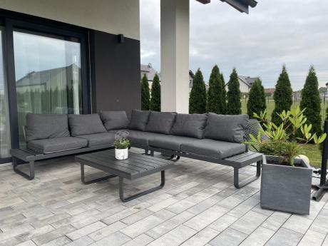 Nowoczesny grafitowy narożnik ogrodowy z ławą Panaon DG