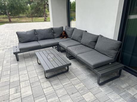 Nowoczesny grafitowy narożnik ogrodowy z ławą Panaon DG