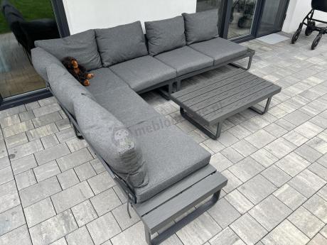 Nowoczesny grafitowy narożnik ogrodowy z ławą Panaon DG