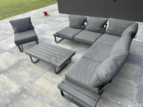 Nowoczesny grafitowy narożnik ogrodowy z ławą Panaon DG