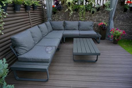 Nowoczesny grafitowy narożnik ogrodowy z ławą Panaon DG