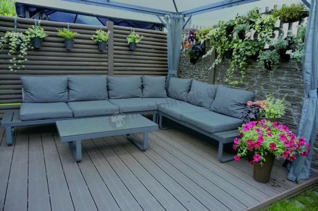 Nowoczesny grafitowy narożnik ogrodowy z ławą Panaon DG