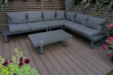 Nowoczesny grafitowy narożnik ogrodowy z ławą Panaon DG