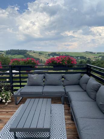 Nowoczesny grafitowy narożnik ogrodowy z ławą Panaon DG