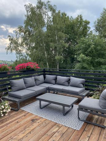 Nowoczesny grafitowy narożnik ogrodowy z ławą Panaon DG