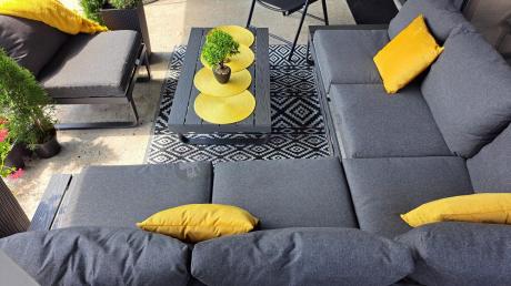 Nowoczesny grafitowy narożnik ogrodowy z ławą Panaon DG