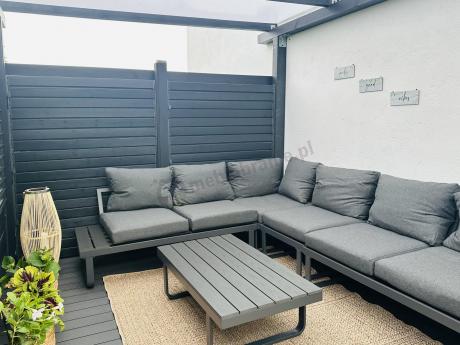 Nowoczesny grafitowy narożnik ogrodowy z ławą Panaon DG