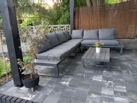 Nowoczesny grafitowy narożnik ogrodowy z ławą Panaon DG