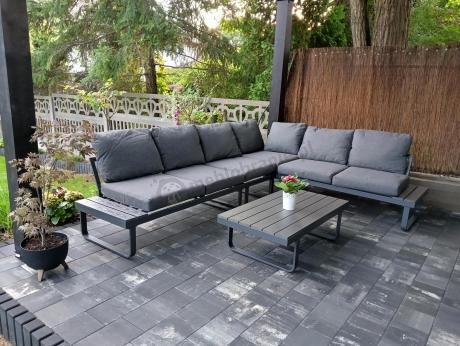 Nowoczesny grafitowy narożnik ogrodowy z ławą Panaon DG