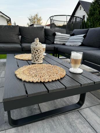 Nowoczesny grafitowy narożnik ogrodowy z ławą Panaon DG