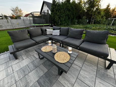 Nowoczesny grafitowy narożnik ogrodowy z ławą Panaon DG