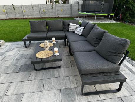 Nowoczesny grafitowy narożnik ogrodowy z ławą Panaon DG