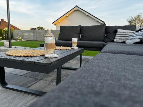 Nowoczesny grafitowy narożnik ogrodowy z ławą Panaon DG