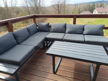 Nowoczesny grafitowy narożnik ogrodowy z ławą Panaon DG