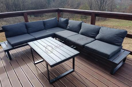 Nowoczesny grafitowy narożnik ogrodowy z ławą Panaon DG