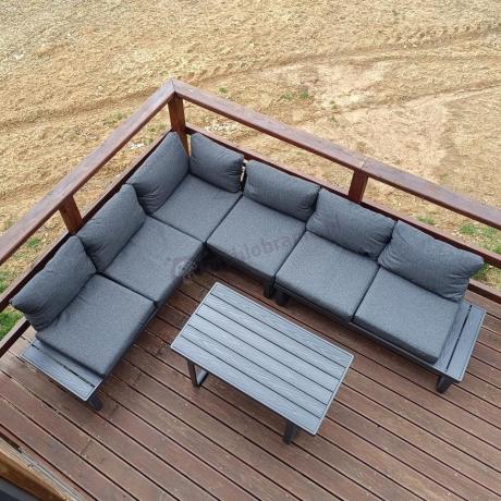 Nowoczesny grafitowy narożnik ogrodowy z ławą Panaon DG