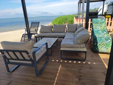 Nowoczesny komplet mebli na taras z narożnikiem i fotelem Panaon Corner WB