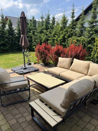 Nowoczesny komplet mebli na taras z narożnikiem i fotelem Panaon Corner WB