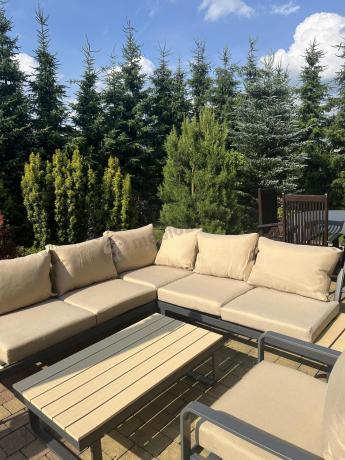 Nowoczesny komplet mebli na taras z narożnikiem i fotelem Panaon Corner WB