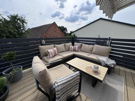 Nowoczesny komplet mebli na taras z narożnikiem i fotelem Panaon Corner WB