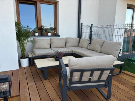 Nowoczesny komplet mebli na taras z narożnikiem i fotelem Panaon Corner WB