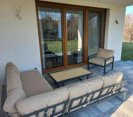 Nowoczesny komplet mebli na taras z narożnikiem i fotelem Panaon Corner WB