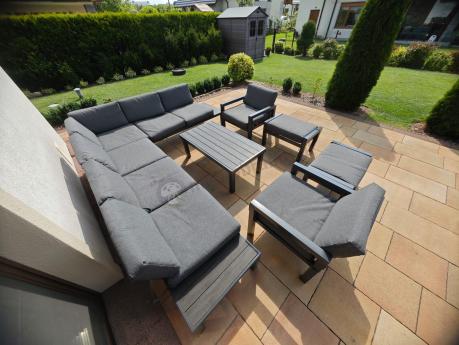 Nowoczesny komplet mebli ogrodowych z modułowym narożnikiem - Calamba Corner XL - Antracite