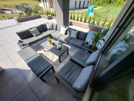 Nowoczesny komplet mebli ogrodowych z modułowym narożnikiem - Calamba Corner XL - Antracite