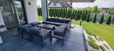 Nowoczesny komplet mebli ogrodowych z modułowym narożnikiem - Calamba Corner XL - Antracite