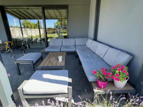 Nowoczesny narożnik modułowy na taras - Calamba Corner XL - Grey