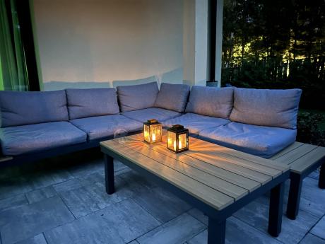 Nowoczesny narożnik modułowy na taras - Calamba Corner XL - Grey