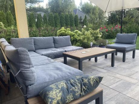 Nowoczesny narożnik modułowy na taras - Calamba Corner XL - Grey