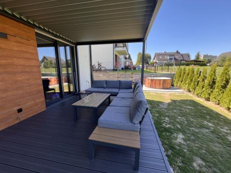 Nowoczesny narożnik modułowy na taras - Calamba Corner XL - Grey