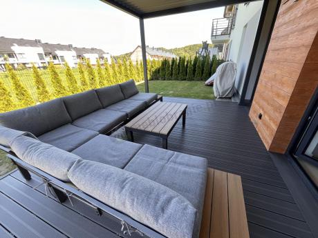 Nowoczesny narożnik modułowy na taras - Calamba Corner XL - Grey