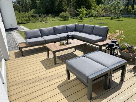 Nowoczesny narożnik modułowy na taras + pufy - Calamba Corner XL - Grey