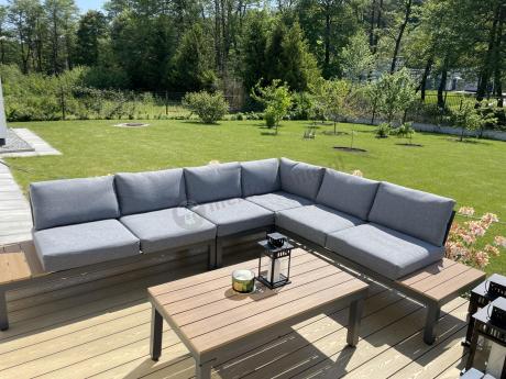 Nowoczesny narożnik modułowy na taras + pufy - Calamba Corner XL - Grey