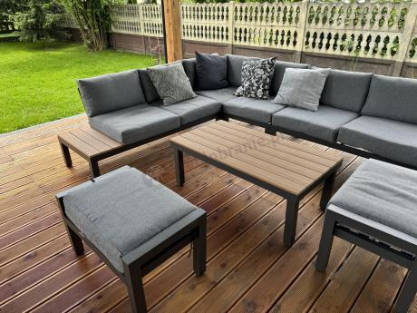 Nowoczesny narożnik modułowy na taras + pufy - Calamba Corner XL - Grey