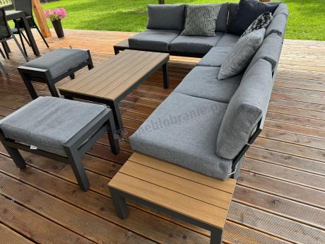 Nowoczesny narożnik modułowy na taras + pufy - Calamba Corner XL - Grey