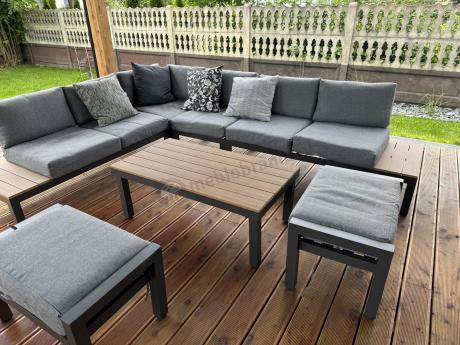 Nowoczesny narożnik modułowy na taras + pufy - Calamba Corner XL - Grey