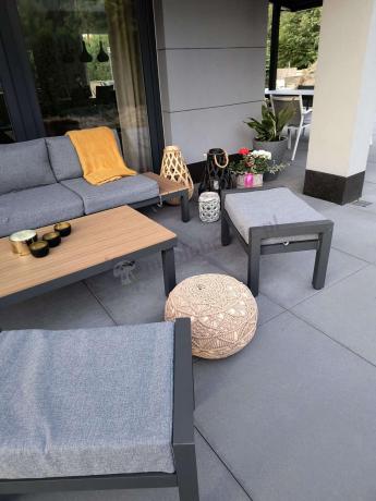 Nowoczesny narożnik modułowy na taras + pufy - Calamba Corner XL - Grey