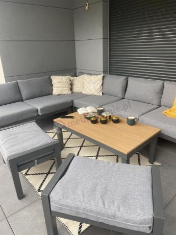 Nowoczesny narożnik modułowy na taras + pufy - Calamba Corner XL - Grey