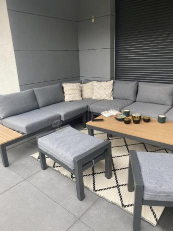 Nowoczesny narożnik modułowy na taras + pufy - Calamba Corner XL - Grey