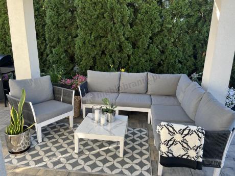 Nowoczesny narożnik modułowy na taras z fotelem Tussen Fem grafit DG