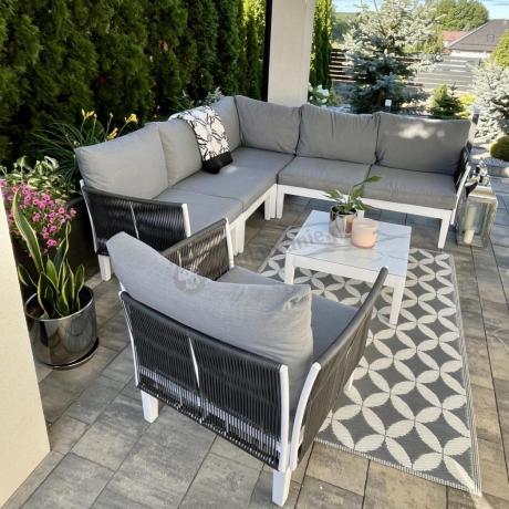 Nowoczesny narożnik modułowy na taras z fotelem Tussen Fem grafit DG