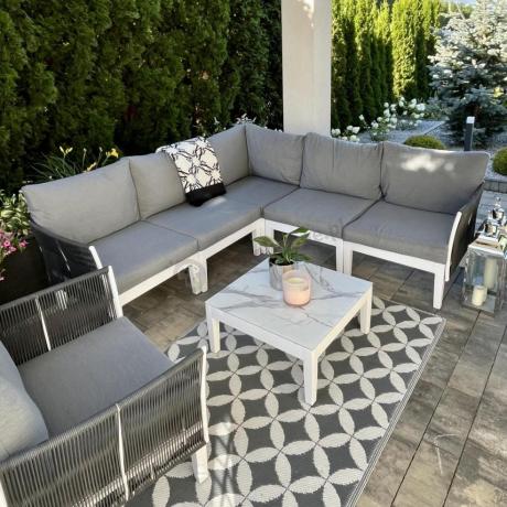 Nowoczesny narożnik modułowy na taras z fotelem Tussen Fem grafit DG