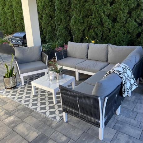 Nowoczesny narożnik modułowy na taras z fotelem Tussen Fem grafit DG