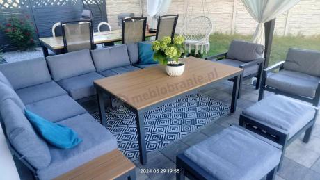 Nowoczesny narożnik na taras 283x222 cm z dwoma fotelami i pufami - Calamba Corner XL