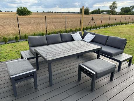 Nowoczesny narożnik na taras z wysokim stołem i pufami Calamba Corner XL - Antracite